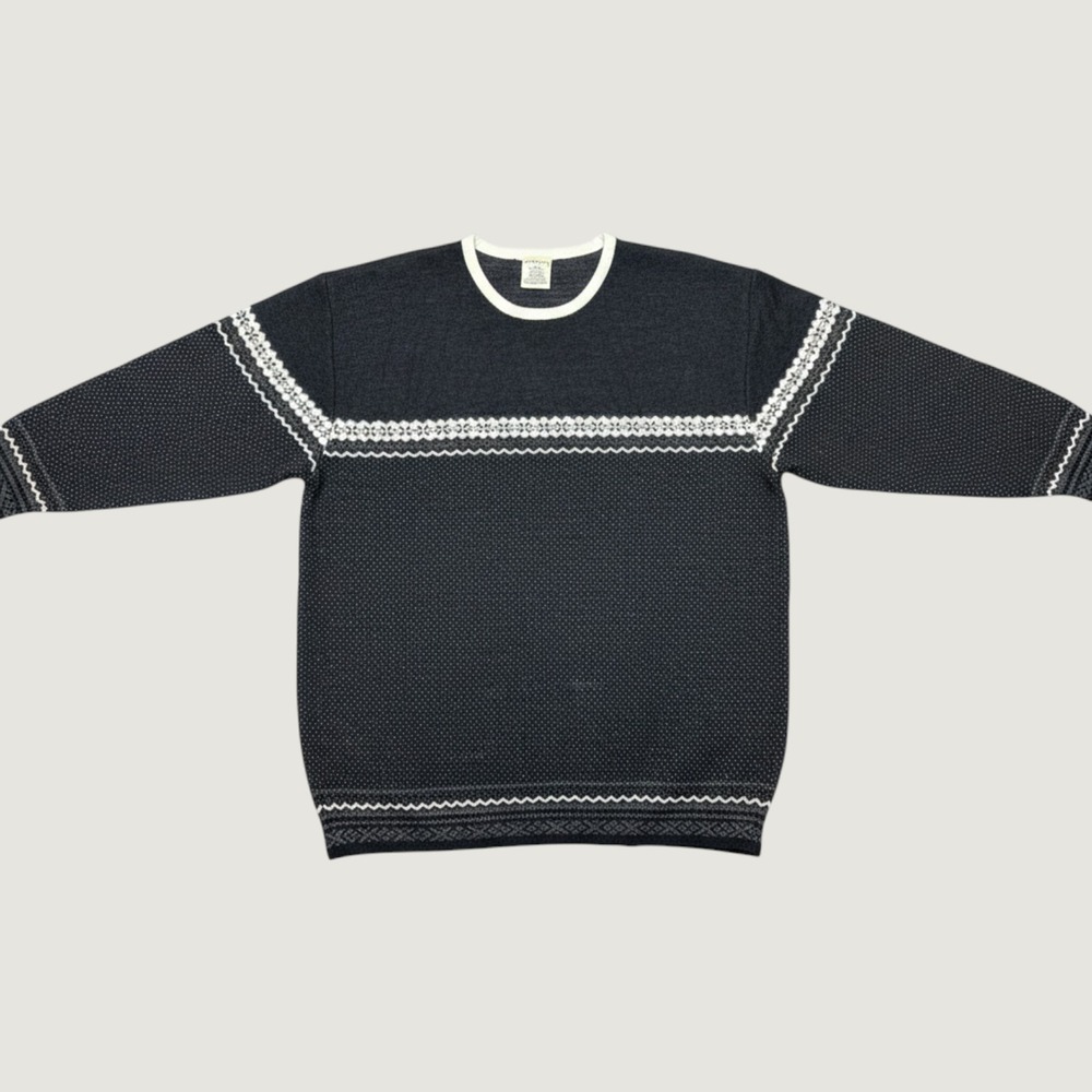 Partners Vintage Nordic Fair Isle Sweater XL Black White Wool Angora Blend Rare
